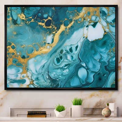 Turquoise de luxe, art fluide abstrait V encadré sur toile