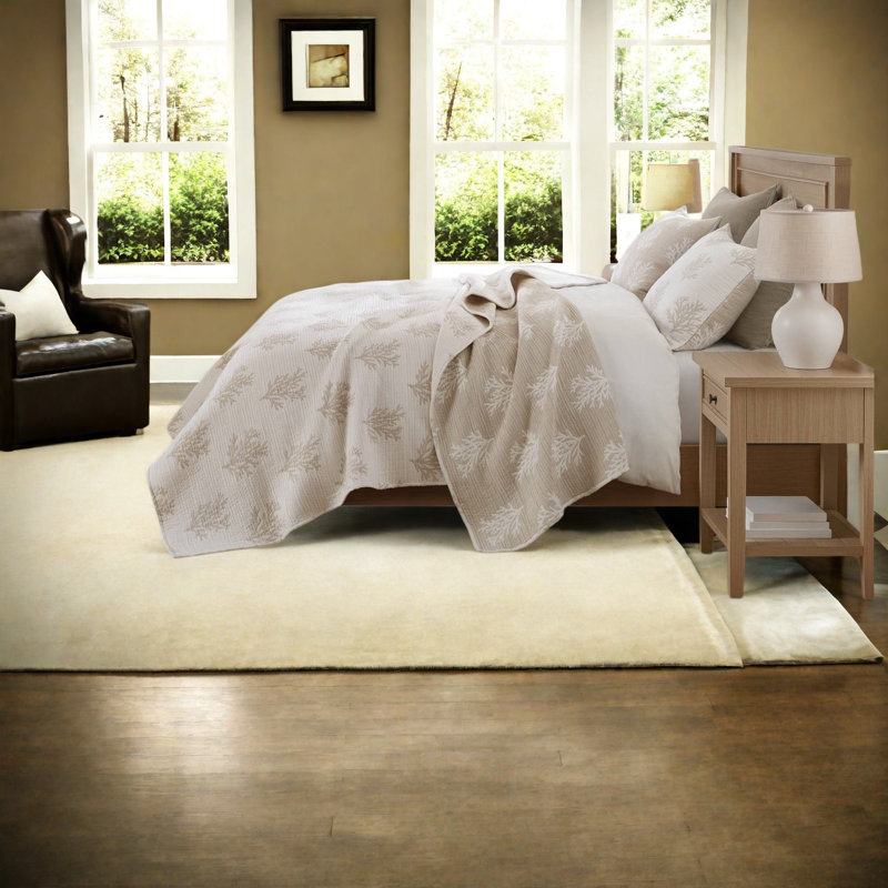 Ensembles de literie réversible, courtepointe en polyester pour grand lit, brun clair Modern Home