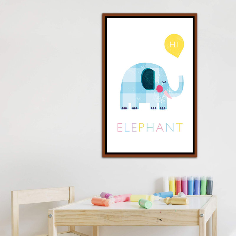 Éléphant - impression d'art graphique, H 40 po x l 26 po x P 1,5 po, Toile avec cadre brun, Pas de tapis