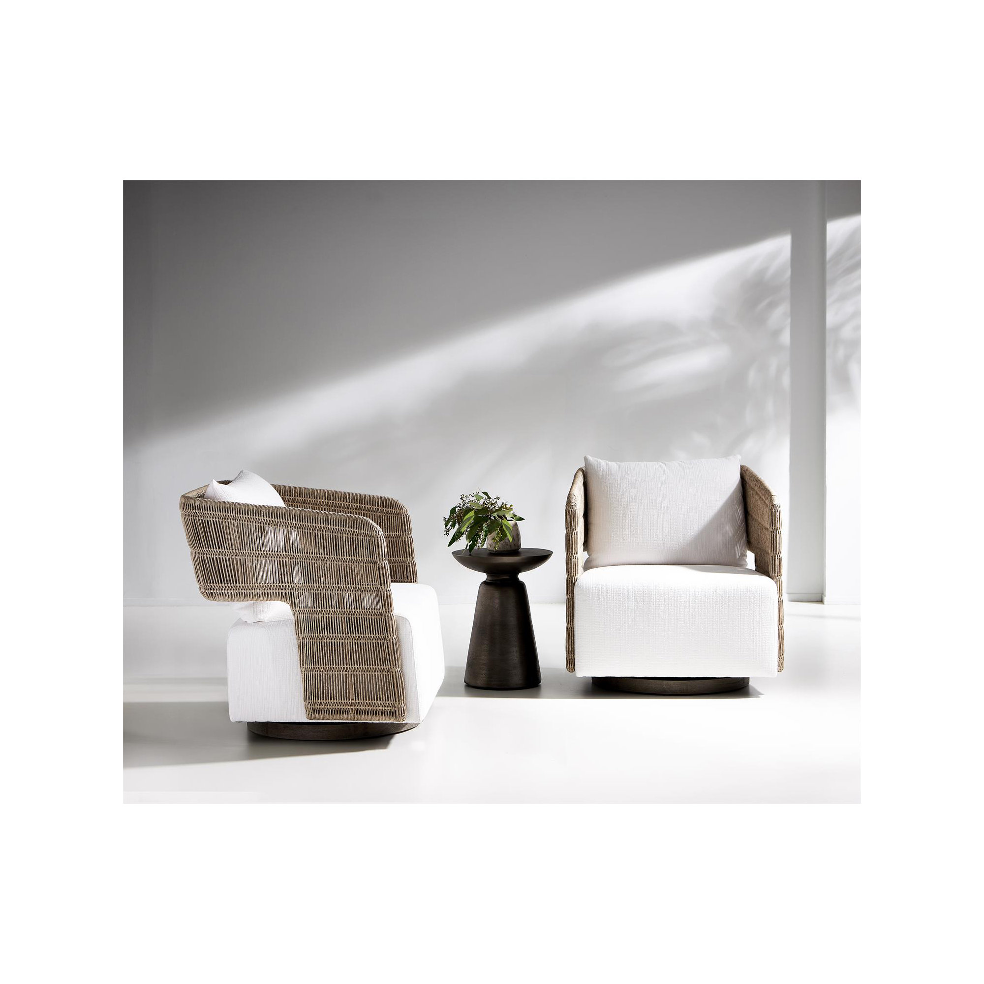 Maldives Swivel Patio Chair with Cushions, White Sunbrella 6063-000