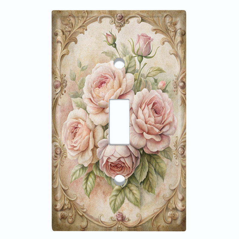 Couvercle de plaque d'interrupteur en métal; Bascule de groupe de taille standard US 1 - bouquet de fleurs rétro