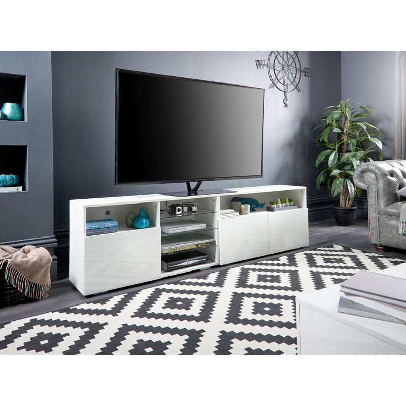 Meuble télé de 78 po de large avec lumières blanches et barre de son pour téléviseur de 90 po ou moins