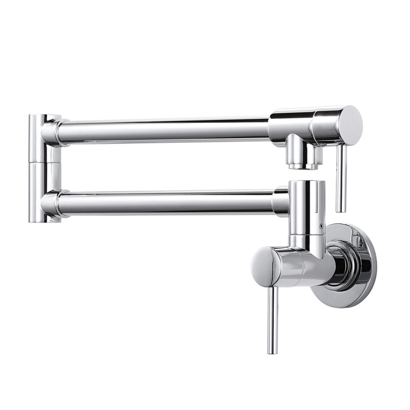 Wall Mounted Pot Filler With Double Handle In Polished Chrome, Polished Chrome