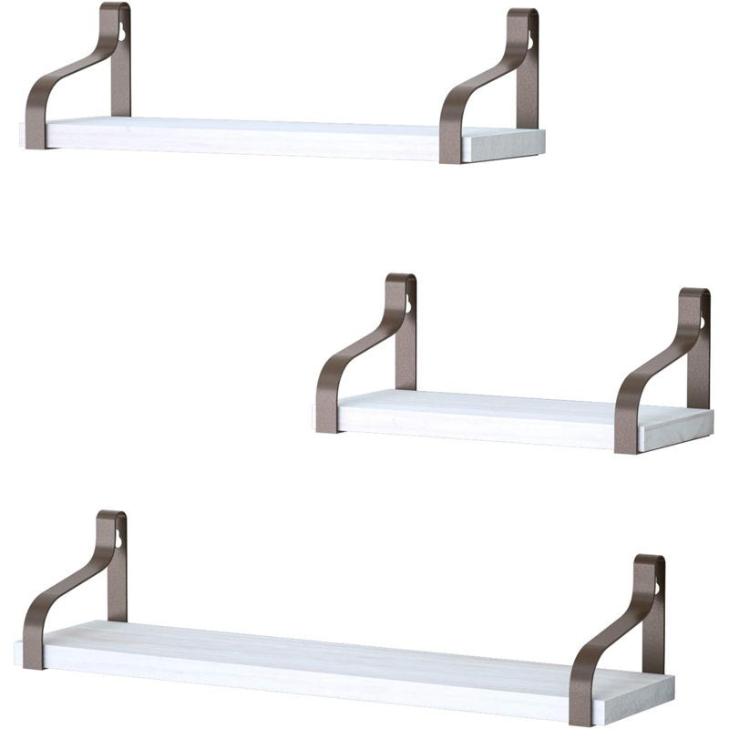 Tablette flottante en bois massif Mekela, Blanc