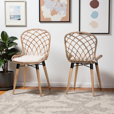 Ovation Dining Chair Set in Brown Teak Wood and Greywashed Rattan, 34.02'' H X 18.7'' W X 22.91'' D