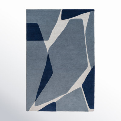 Light Blue Navy Hand-Tufted Abstract Wool Rug