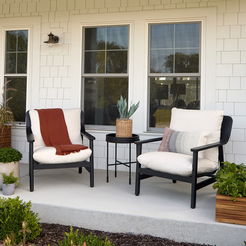 Real Flame Pomona 30" Metal Outdoor Oversized Chair Set Of 2 In Black With Sunbrella Cushions