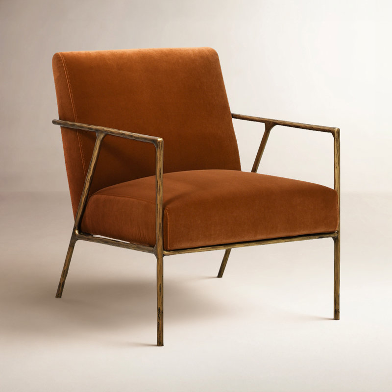 Fauteuil rembourré, Velours orange brûlé
