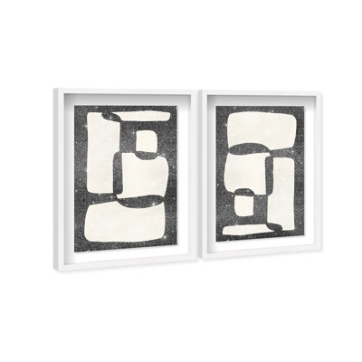 Oliver Gal Black and White Code - Set of 2 Abstract - Diamond Dust Shadowbox Framed Wall Art