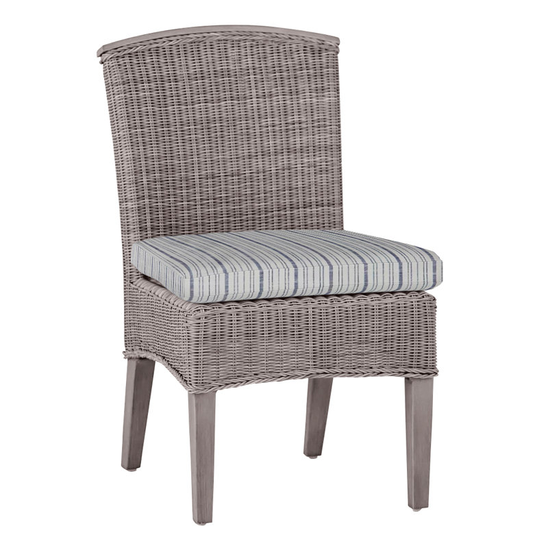 Astoria Patio Dining Side Chair with Cushions, Oyster, No Welt, Linen Forest