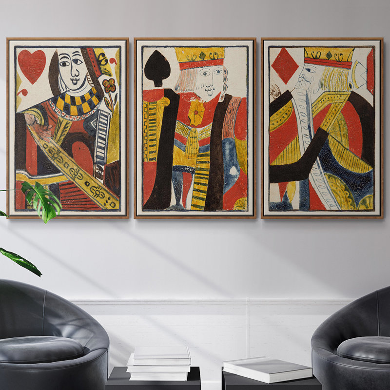 Ensemble de 3 cartes rétro I encadrées sur toile, Noyer, H 36 po x l 72 po