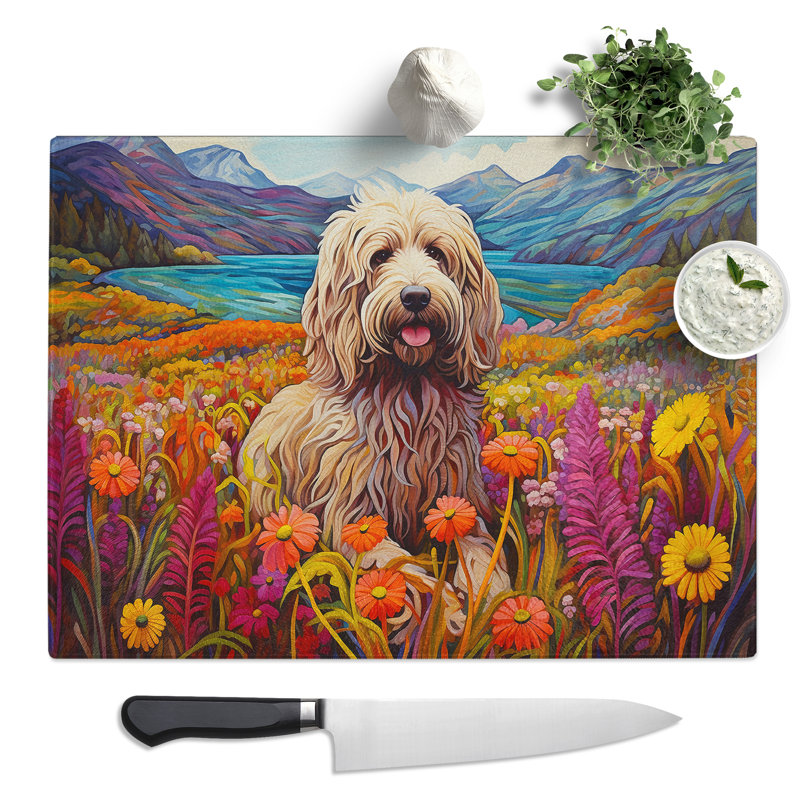 Labradoodle Colour Field  Glass Chopping Board
