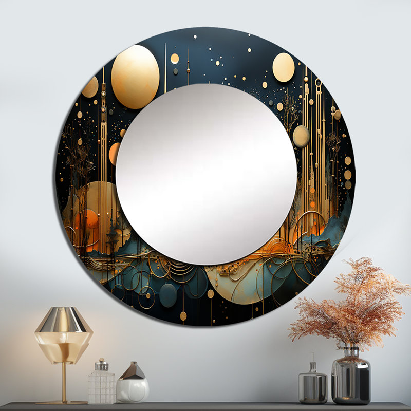 Olwyn Collage Constellations I - miroir à collages abstraits, miroir mural rond unique moderne, impression d'art en métal