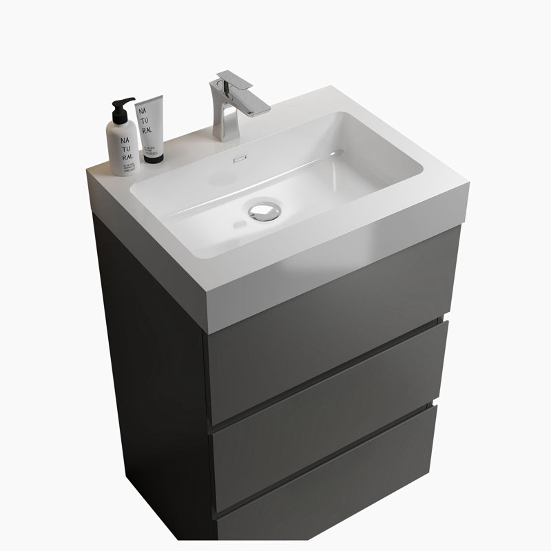 24'' Single Bathroom Vanity with Top, Gray, White