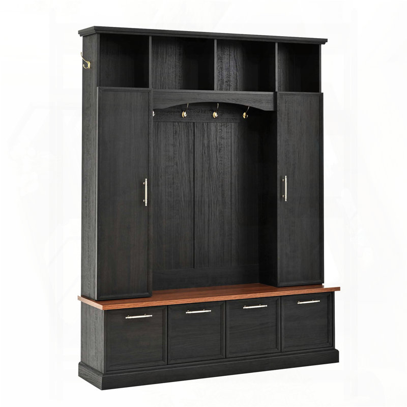 4-in-1 Elegant Hall Tree with Golden Hooks and Adjustable Shelves (Black), Black