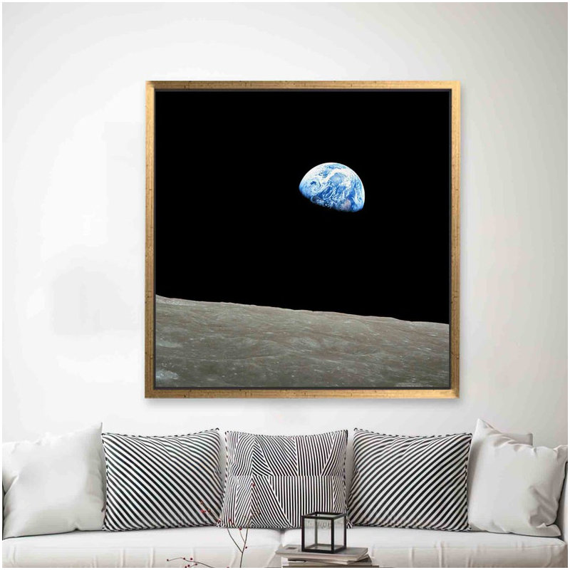 Print on Canvas, 90 cm H x 90 cm W, Framed Print without Mat, Gold