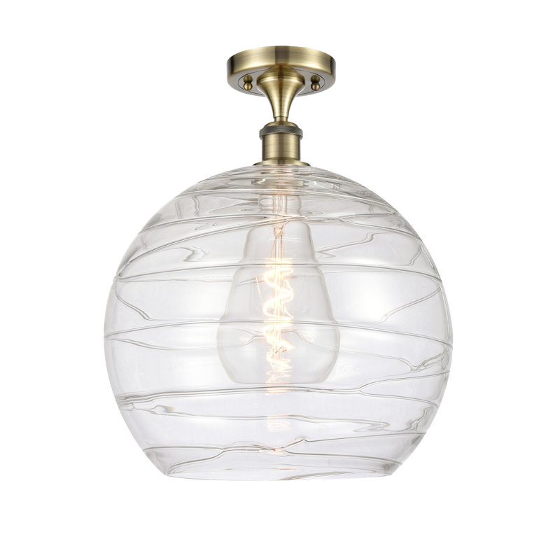 Plafonnier semi-encastré 1 lumière 8 po Anie, Blanc / chrome poli, H 16,88 po x l 13,75 po x P 13,75 po, DEL