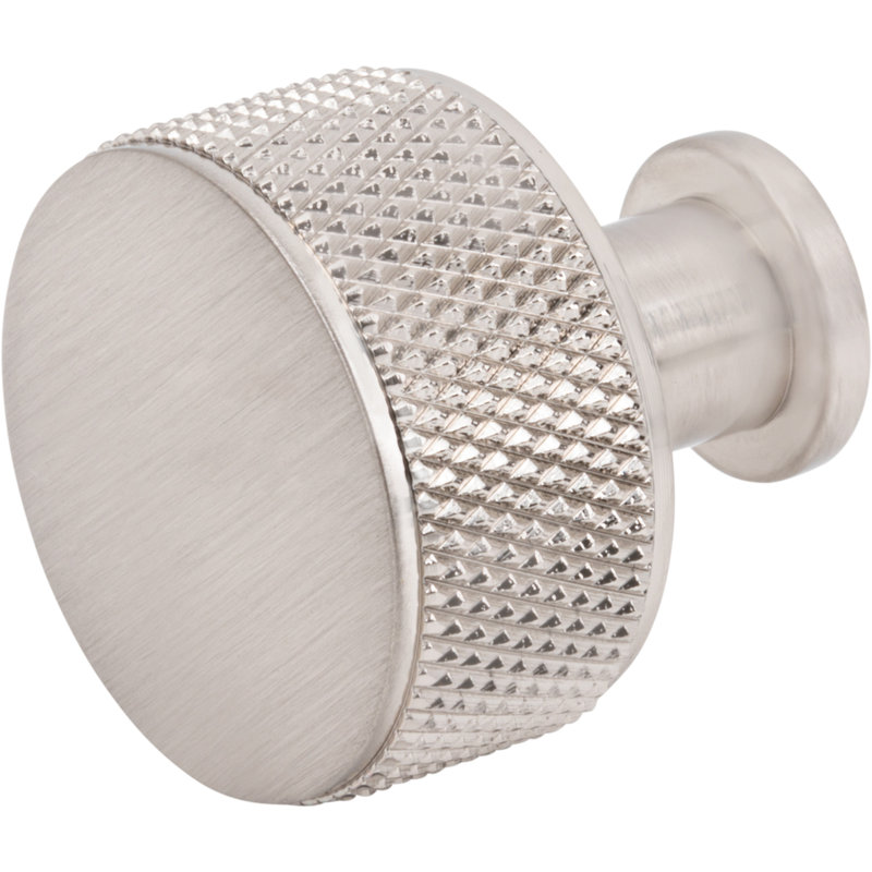 Beliza 1 1/8" Diameter Cylindrical Knurled Knob, Brushed Satin Nickel