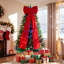 6FT Prelit Christmas Tree with Large Red Bow, PE PVC Artificial Christmas Tree with 300 RGB LED Lights & 1274 Branch Tips, App/Remote Control