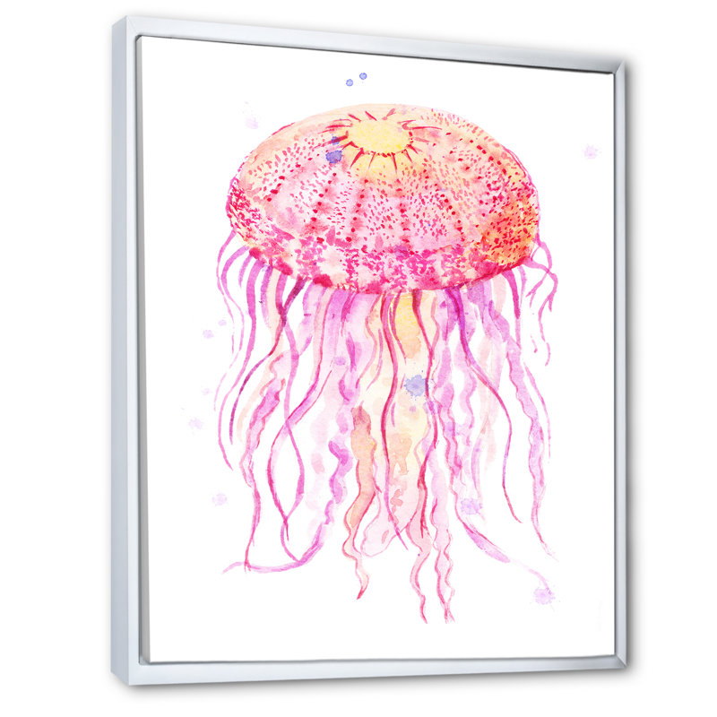 Magnifique méduse - Illustration, H 32 po x l 16 po x P 1 po, Cadre flottant blanc