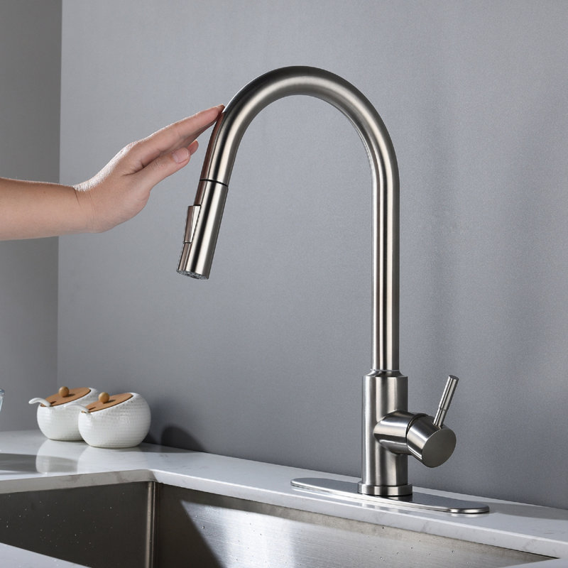 Touch Responsive Kitchen Faucet With Pull Down - Easy Water Control, Brushed Nickel Finish, Stainless Steel Spray Head And Sensor Corrosion Resistance, Consistent Flow Nickel,