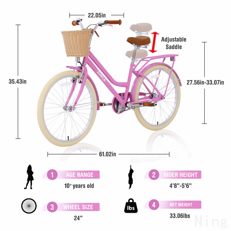 Cadre en acier, plusieurs couleurs, pour les filles de 10 ans et plus, roue de 24 pouces