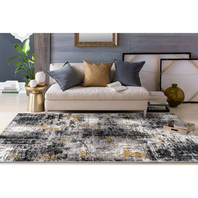 Abstract Yellow/Black/Gray Area Rug
