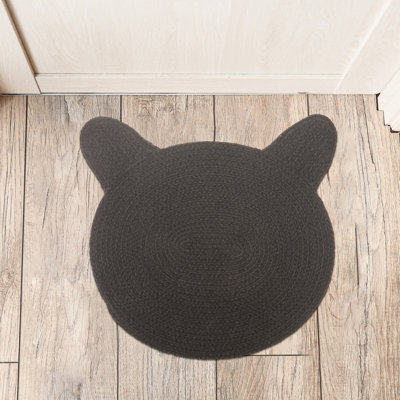 Tapis de chat en coton tressé noir mat 16 x 16