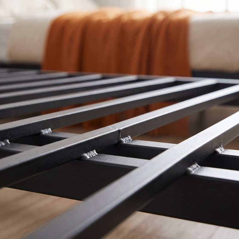Structure de lit double en acier noir avec rangement sous le lit, sans sommier tapissier, Lit double