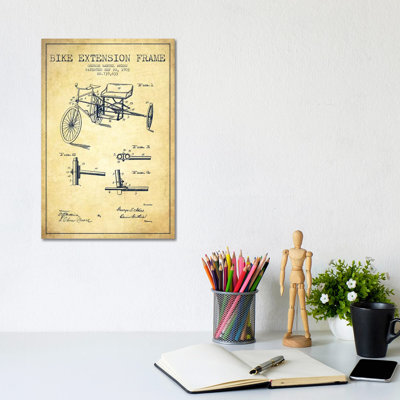 G.W. Akers Bike Extension Frame Patent Sketch (Vintage) 1 Piece Wrapped Canvas Wall Art