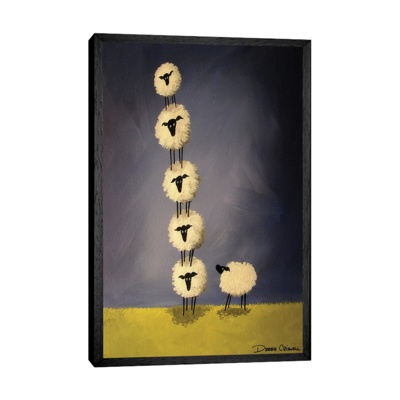 Leaning Tower Of Sheepisa by Debbie Criswell - Floater Frame Painting on Canvas, Black, 66.04cm H x 45.72cm W x 3.81cm D