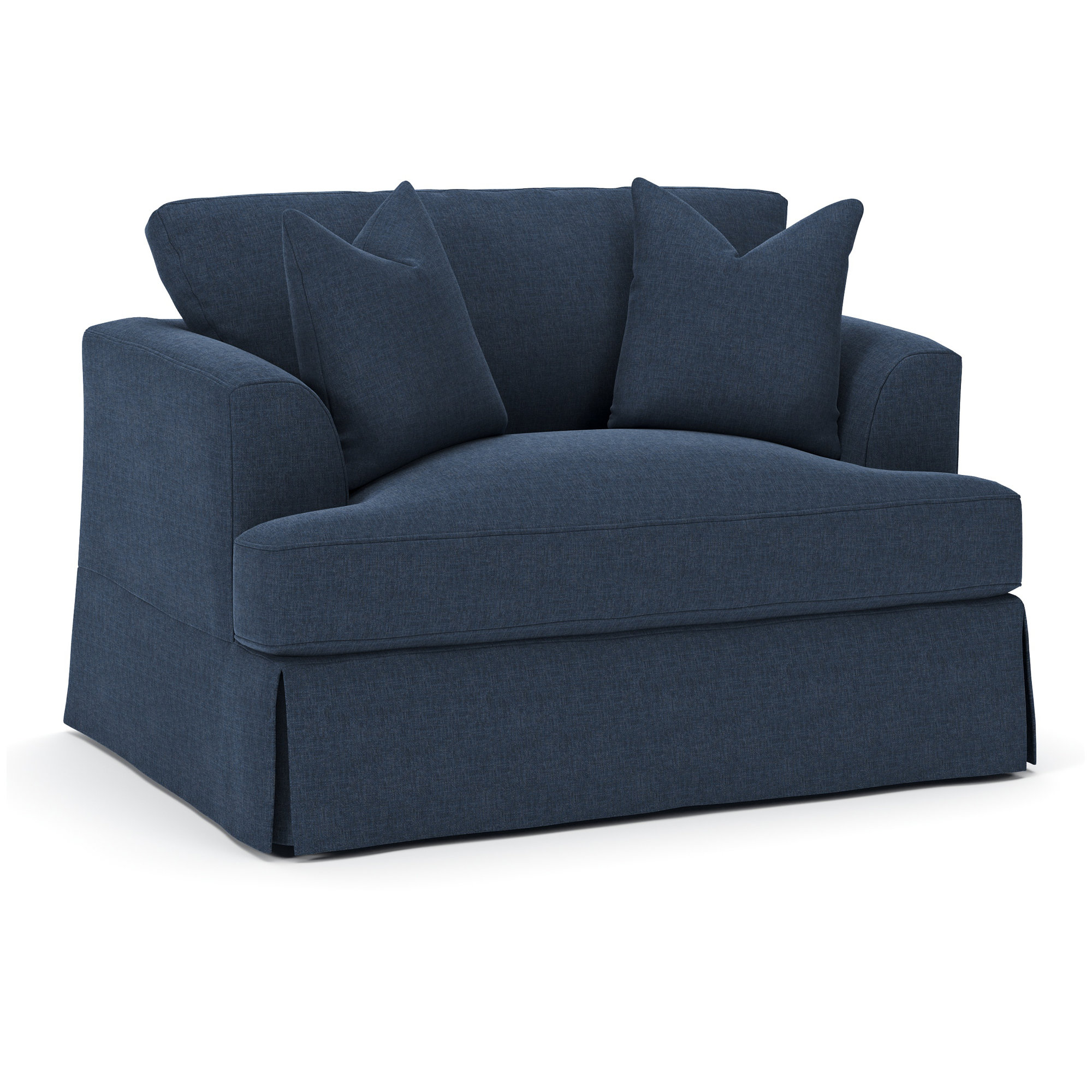Lucia Slipcovered Chair and a Half, Drusky Navy Sustain® Basketweave