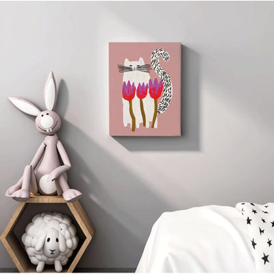 Mignon chat, art animalier fantaisiste, jolie illustration de chat floral, décoration murale esthétique pour chambre de bébé, décoration de 8 x 10 po
