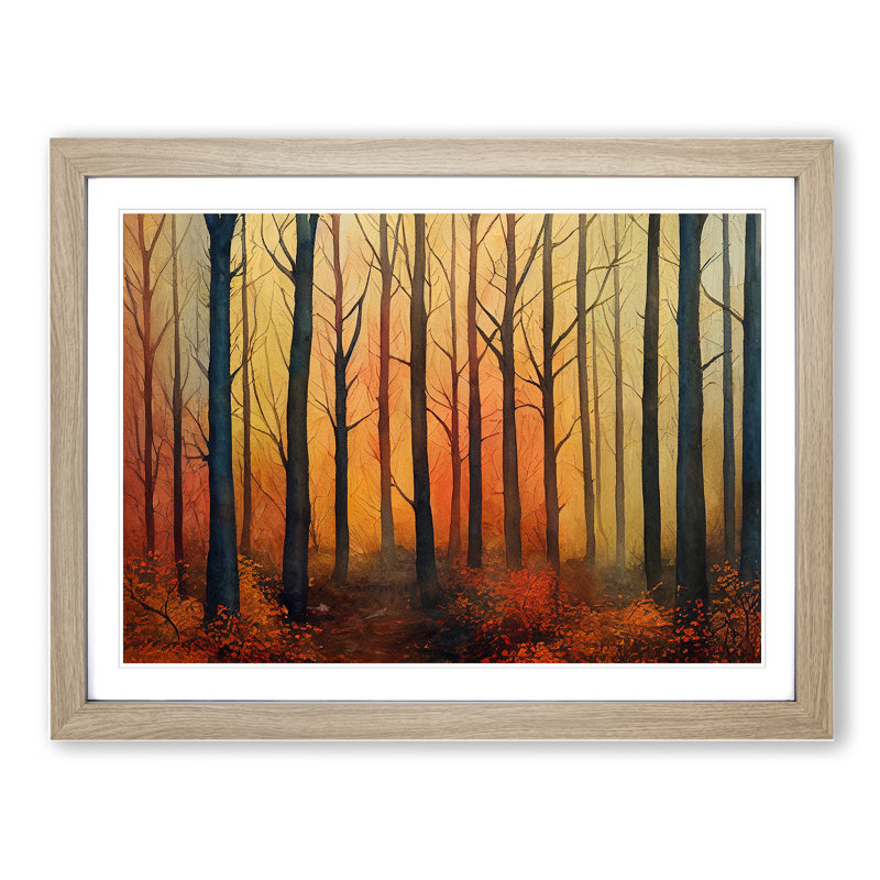 Warm Autumn Forest Vol.4 - Single Picture Frame Painting, 34cm H x 46cm W x 2cm D, Oak Framed