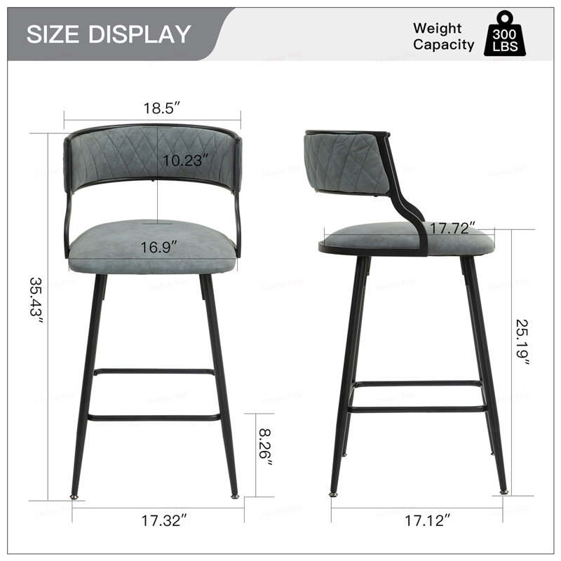 PU Counter Height Barstools, Grey