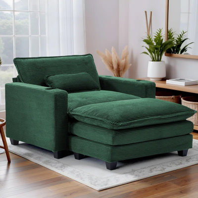41" W Corduroy Oversized Comfy Accent Chair With Ottoman,usb Port & Cup Holders by Ebern Designs