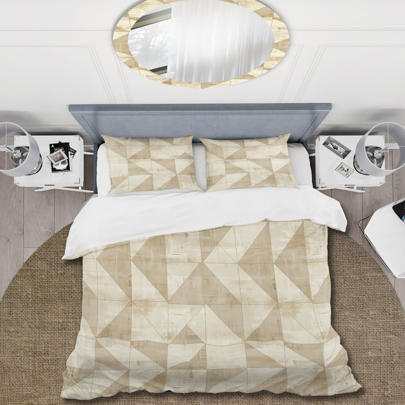 Ensemble de housse de couette beige gris Midcentury Triangle III - Midcentury