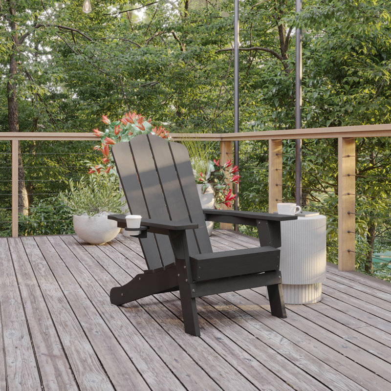 Ayleah Commercial Grade All-Weather Adirondack Chair with Swiveling Cupholder, Gray