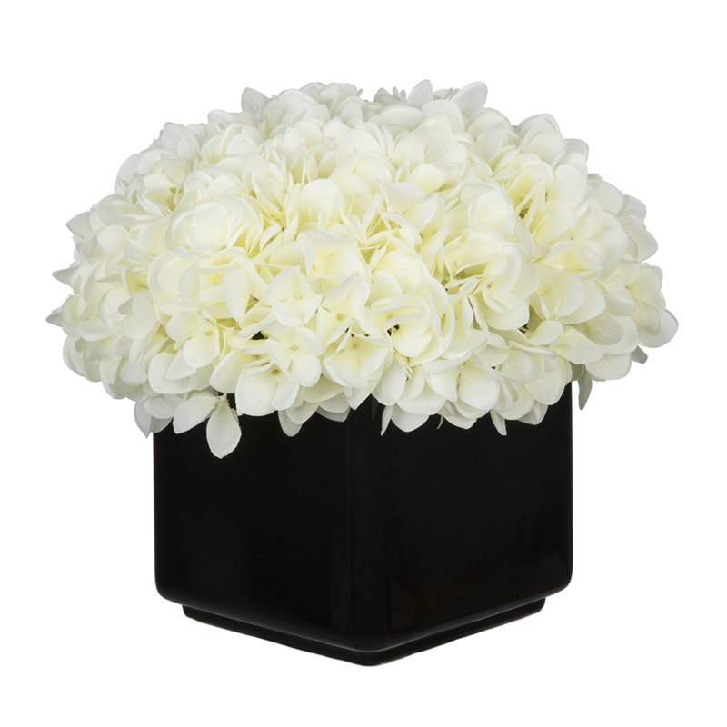 Real Touch White Hydrangea Arrangement in Vase, White