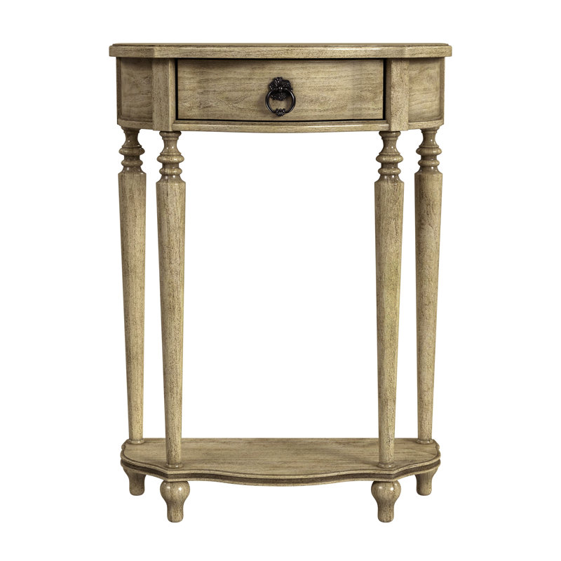 Table de bout en bois massif Amandarose avec rangement, Beige antique