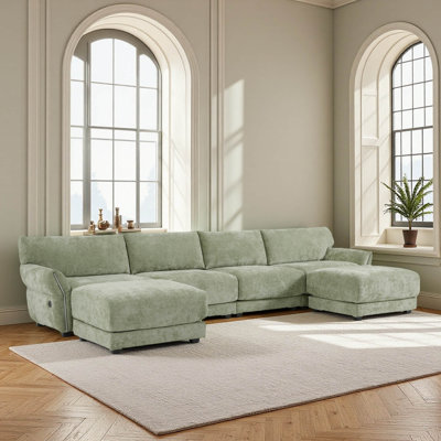 Canapé modulaire de 142 po, forme de U avec coussin de siège extra large, chargeur USB et de type C, conception d'accoudoir pétale, mousse haute densité, repose-pieds à mouvement libre, structure en bois