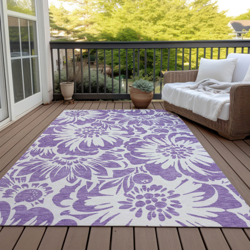 Alfonzo Flatweave Washable Floral Indoor / Outdoor Rug, Rectangle 2'6" x 3'10"