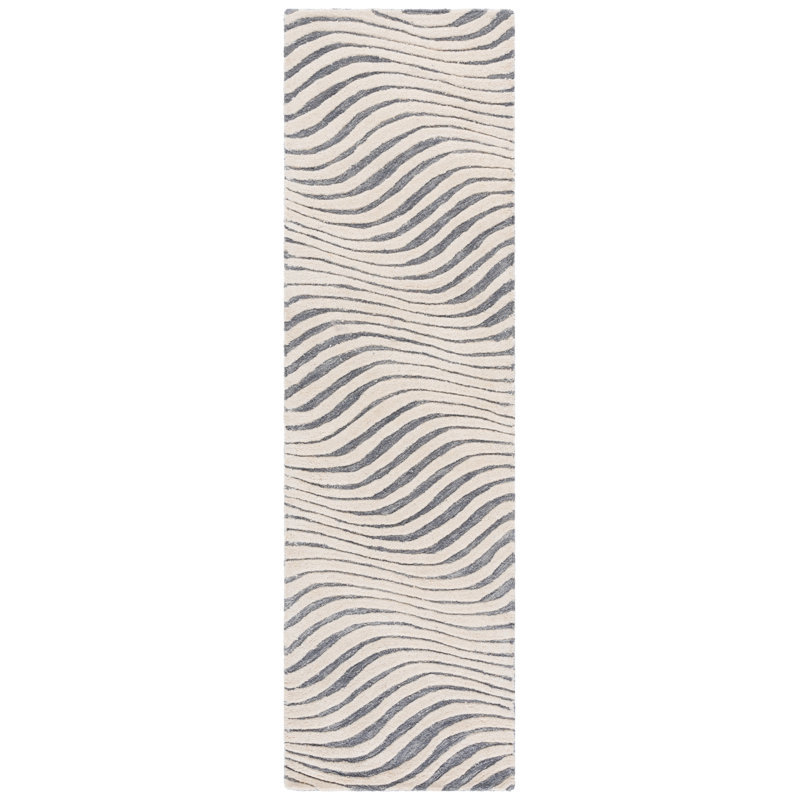 Ebony 707 Hand Tufted Wool/Cotton Abstract Rug in Gray/Ivory, Runner 2'3" x 8'