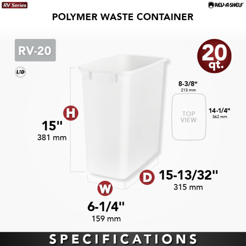 Rev-A-Shelf Polymer Replacement Waste/Trash Container for Rev-A-Shelf Pull Outs