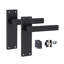  6 Sets Victorian Straight Delta Door Handles in Matt Black with 1 Pair of 3" Ball Bearing Hinges & Latches Pack - 150mm x 40mm Backplate