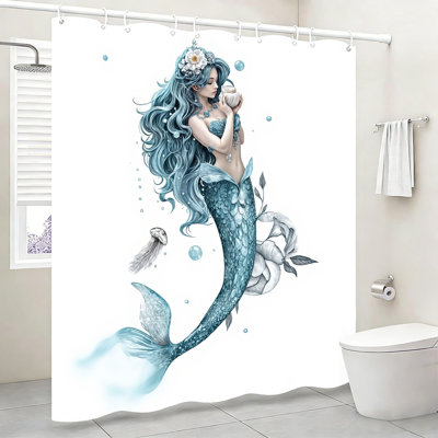 Rideau de bain fantaisie sirène avec crochets, 72 po x 72 po (180 x 180 cm), bleu