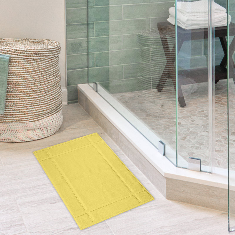 1350 GSM 100% Cotton Solid Bath Mat for Bathroom Floor , Yellow, 24" W x 17" L
