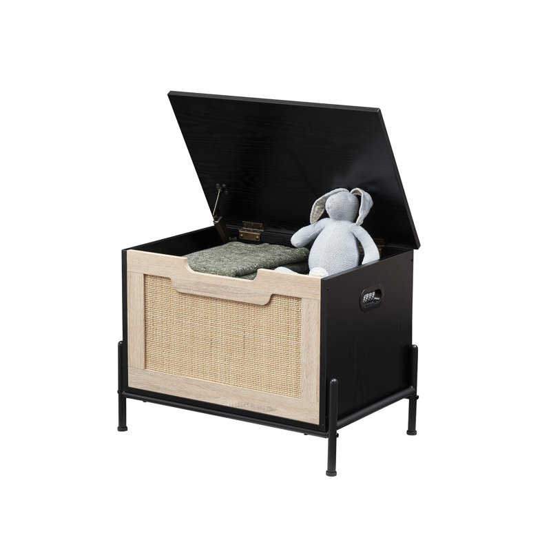 Banc de rangement en rotin avec charnières de sécurité