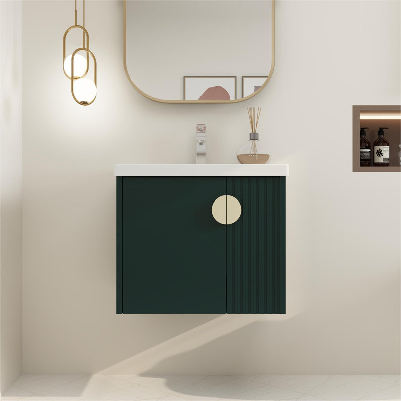 Martellish 24'' Single Floating Bathroom Vanity with 2 Soft Close Doors and Ceramic Top, Green
