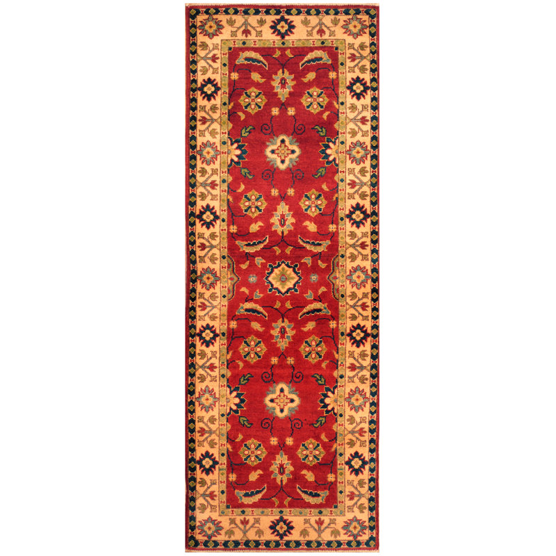 Tapis de couloir unique en laine noué à la main rouge / ivoire 2 pi 1 po x 6 pi 1 po Jevon